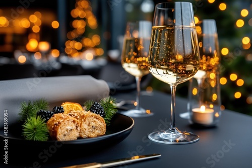Obraz na płótnie Enjoying a private business dinner with exquisite cuisine in a Michelin-starred restaurant featuring elegant candlelit decor w salonie