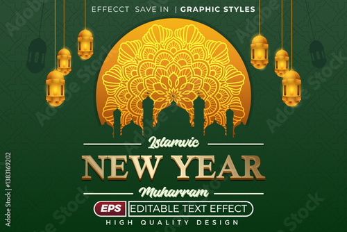 Editable 3d text effect islamic new year muharram