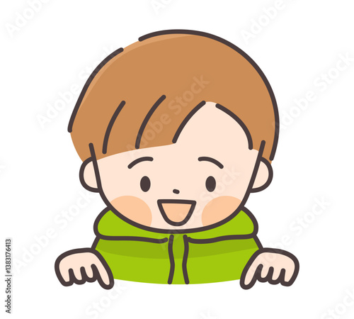 下を指さす子どものイラスト（主線あり）