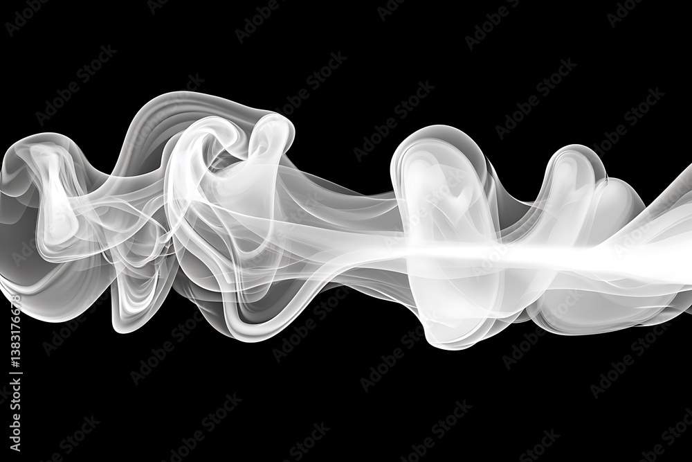 Fototapeta premium Ethereal vapor trail illustration on black, abstract smoke shape graphic