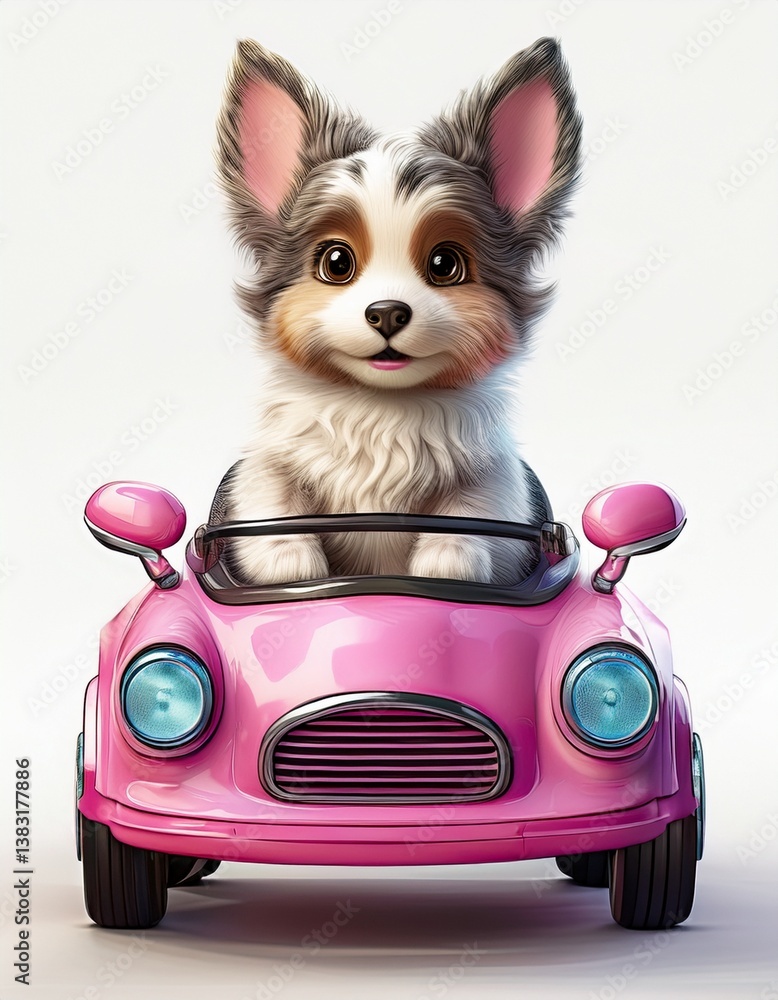 Fototapeta Bobtail im pinken Auto