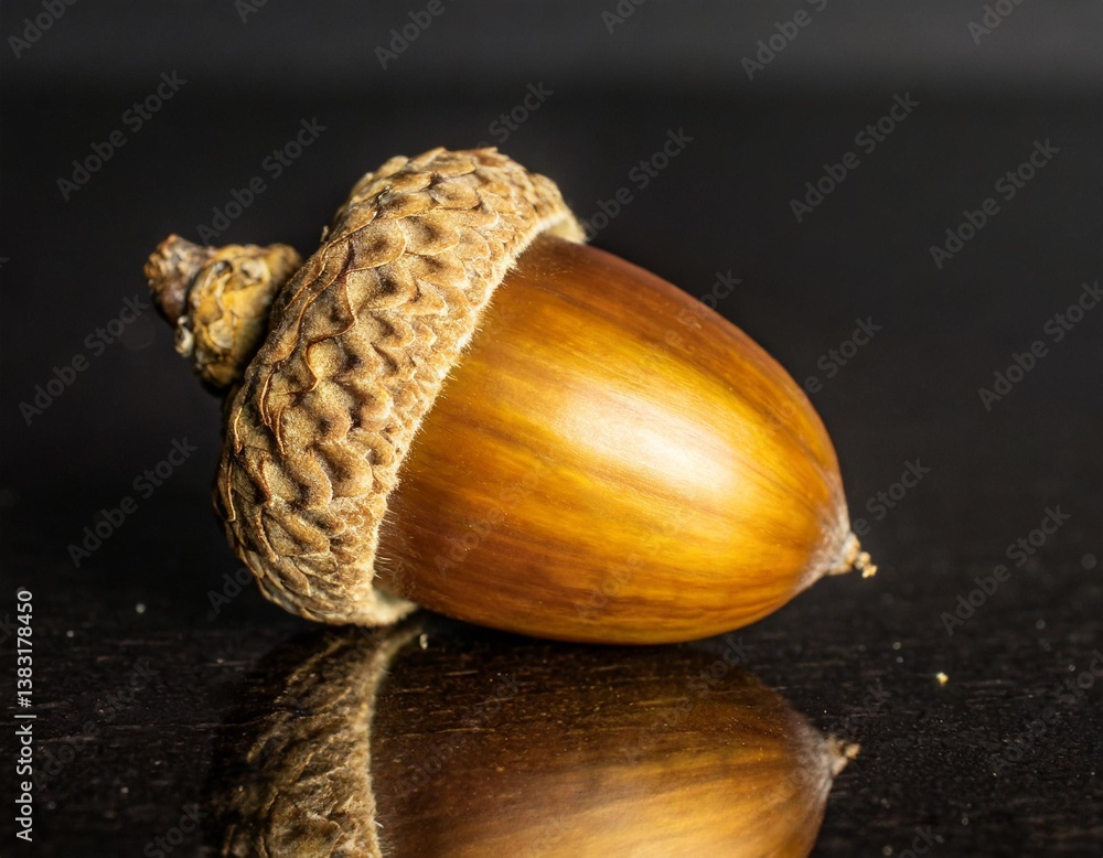 Golden Acorn Standing Apart with Textured Cap and Smooth Nutty Surface