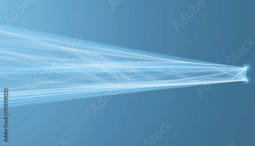 Abstract light beams converging towards a point on blue background