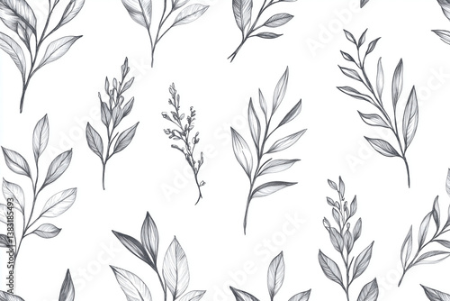 Obraz na płótnie Monochrome botanical illustration featuring various leaf designs, showcasing intricate details and elegant lines. Perfect for nature inspired decor or design projects w salonie
