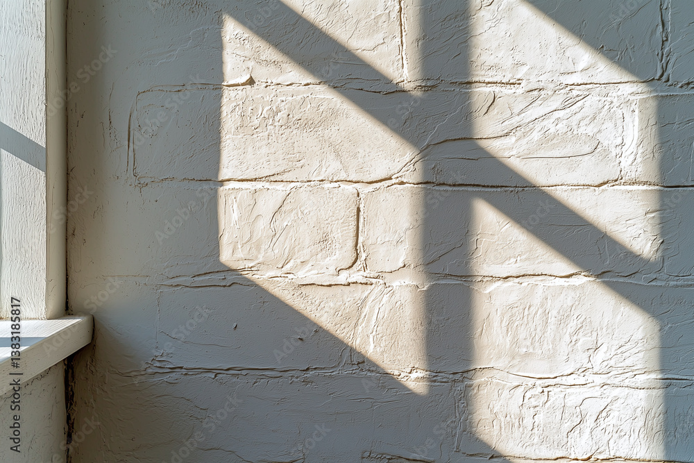 Minimalist textured plaster wall with subtle shadows creating artistic effect. interplay of light and shadow adds depth and interest to simple design