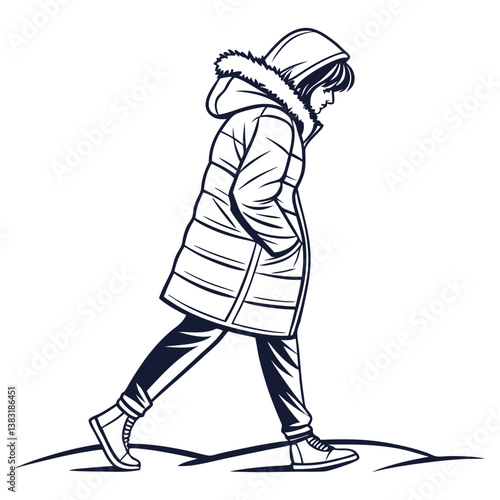 silhouette winter coat drawing on white background