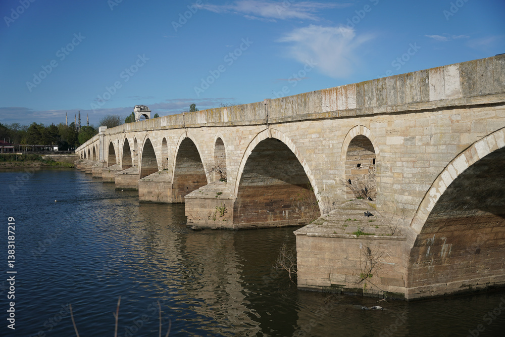 Fototapeta premium Meric Bridge over Meric River, Edirne, Turkiye