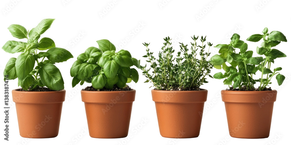 Fresh Herb Pots on transparent background Fresh Herb Pots on transparent background