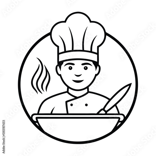 cooking food logo with pan chef vector element coo.
