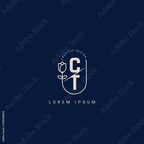 Letter CT and TC creative logo with beauty floral concept premium vector