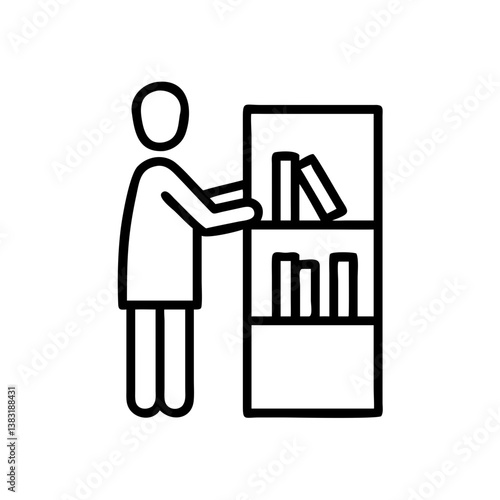 Librarian organizing books on a shelf in a library  