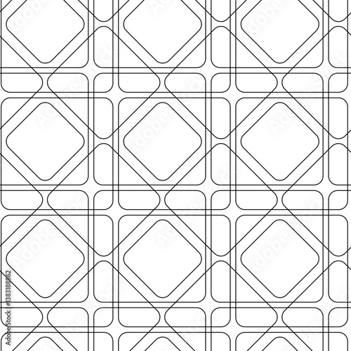 Abstract geometric pattern with crosses, stripes, lines. Seamless vector background. White and black ornament. Modern reticulated graphic design.