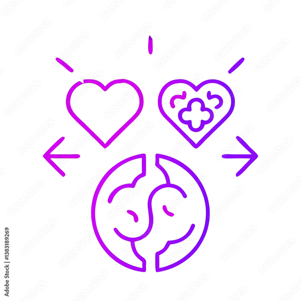 A creative illustration featuring two hearts and a brain, symbolizing the connection between emotions and intellect. A creative illustration featuring two hearts and a brain, symbolizing the connection between emotions and intellect.