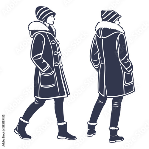 silhouette winter coat drawing on white background 