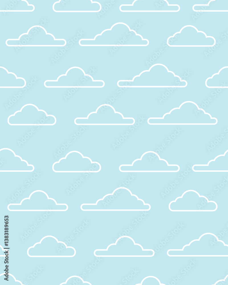 Obraz premium Seamless Vector Pattern of White Outline on Light Blue