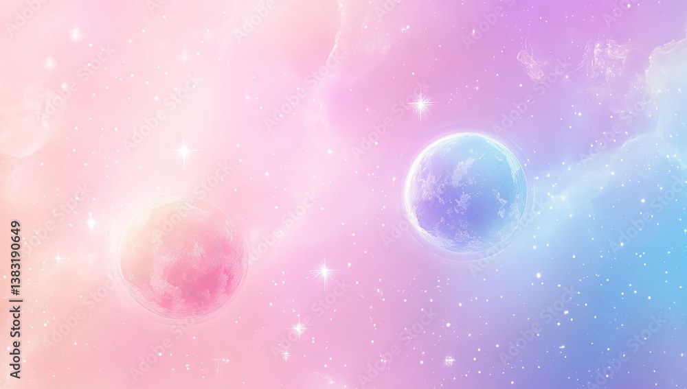 Naklejka premium Pastel Planets in Nebula