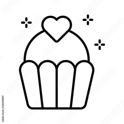 A well crafted line style icon of valentine cupcake with heart topping