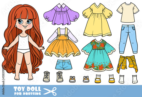 Cartoon very long haired girl and clothes separately - spring and autumn costume constructor with jeans, skirt, dresses and shirts