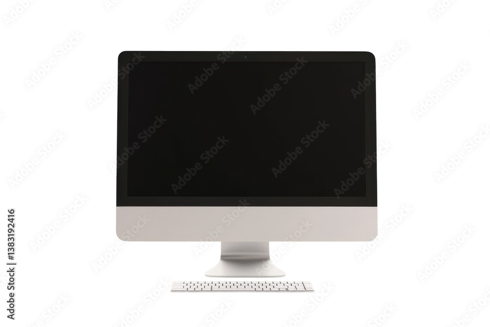 Sleek modern desktop computer with empty screen against a minimalist white backdrop Sleek modern desktop computer with empty screen against a minimalist white backdrop