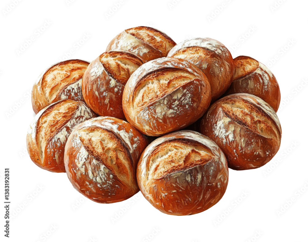 Baking fresh artisan bread rolls bakery food isolated on transparent background Baking fresh artisan bread rolls bakery food isolated on transparent background