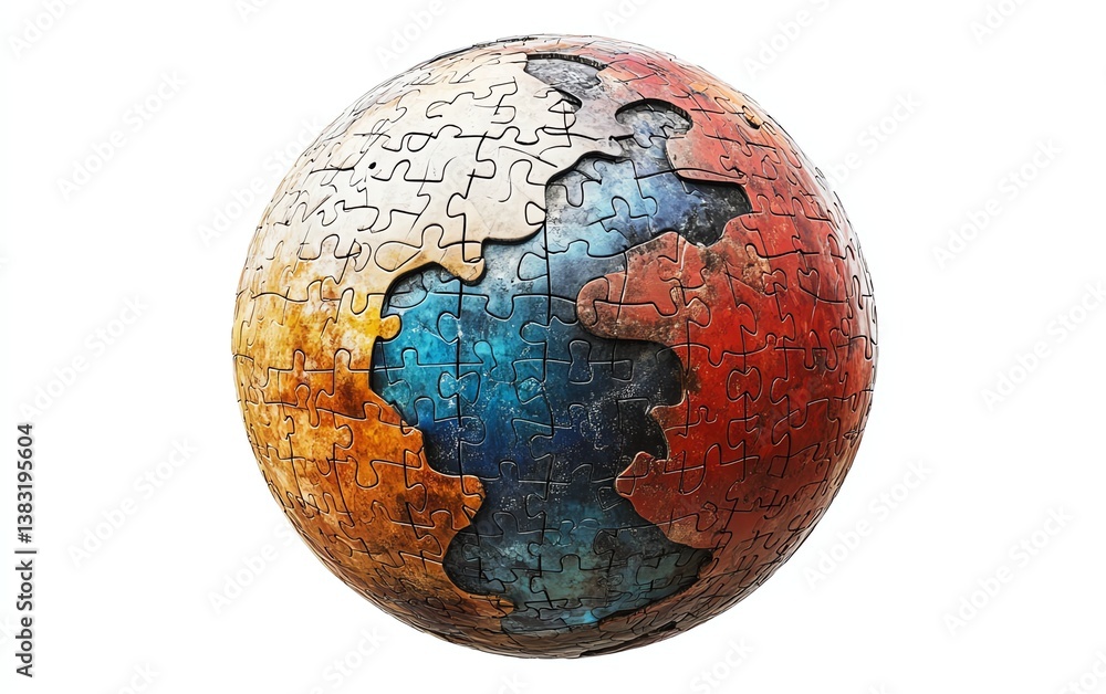Spherical puzzle isolated on a white background, 3D illustration, highly detailed, vivid colors, modern design, ultrarealistic, seamless connection of pieces, highresolution 8K Spherical puzzle isolated on a white background, 3D illustration, highly detailed, vivid colors, modern design, ultrarealistic, seamless connection of pieces, highresolution 8K
