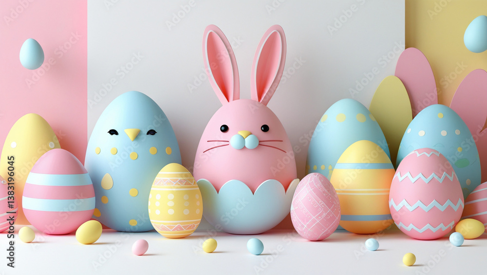 Easter Bunny and Eggs Pastel Decoration Easter Bunny and Eggs Pastel Decoration