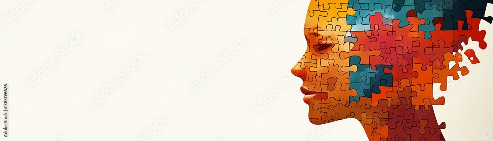 Fototapeta premium Head profile with jigsaw puzzle pieces
