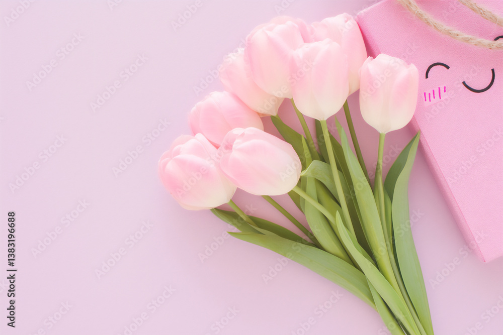 Fototapeta premium an overhead view of a square lavender canvas framed by lush purple tulips,