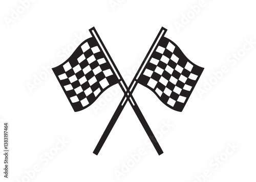 Two crossed checkered Flag NASCAR Racing flag, sports finish line flag silhouette Vector