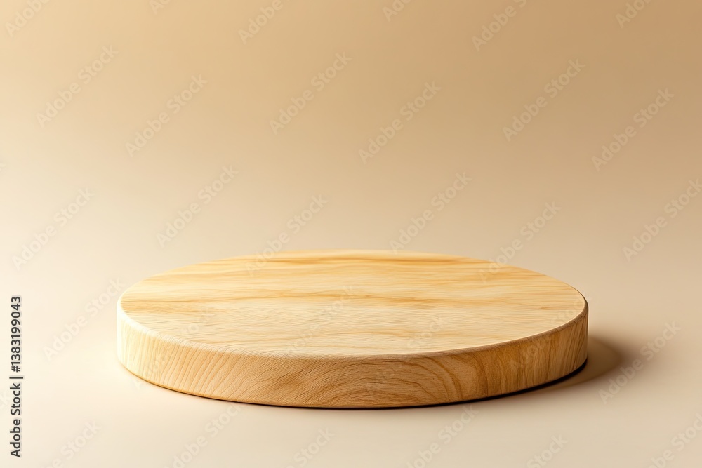 Empty, round, light wood display platform Empty, round, light wood display platform