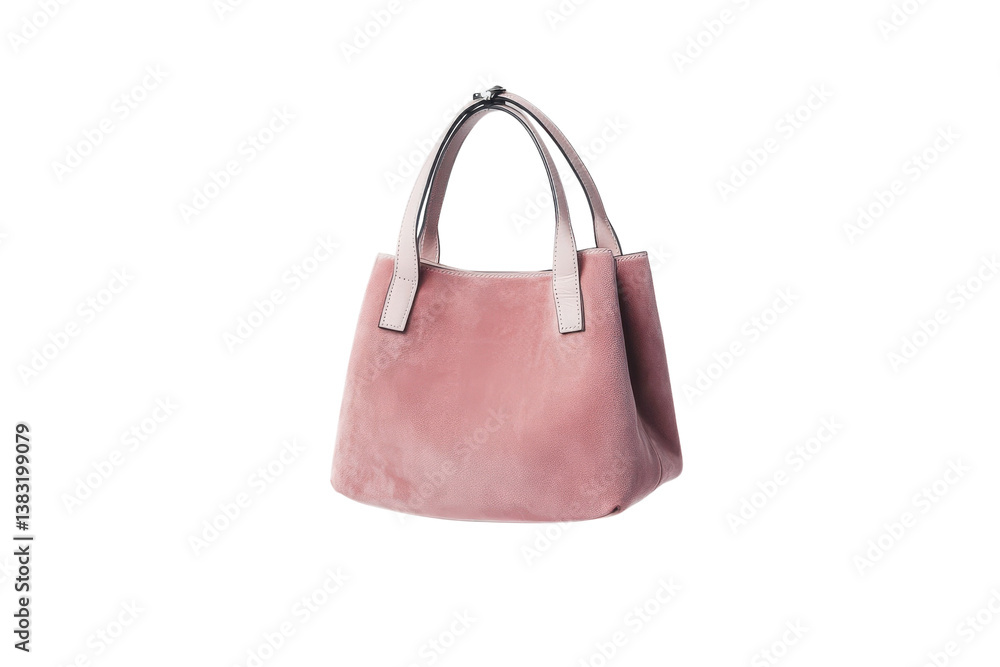 Elegant pink handbag gracefully floating against a simple grey backdrop in soft lighting Elegant pink handbag gracefully floating against a simple grey backdrop in soft lighting