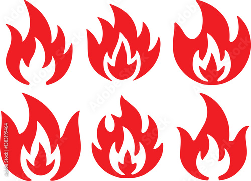 Fire icon silhouette vector set