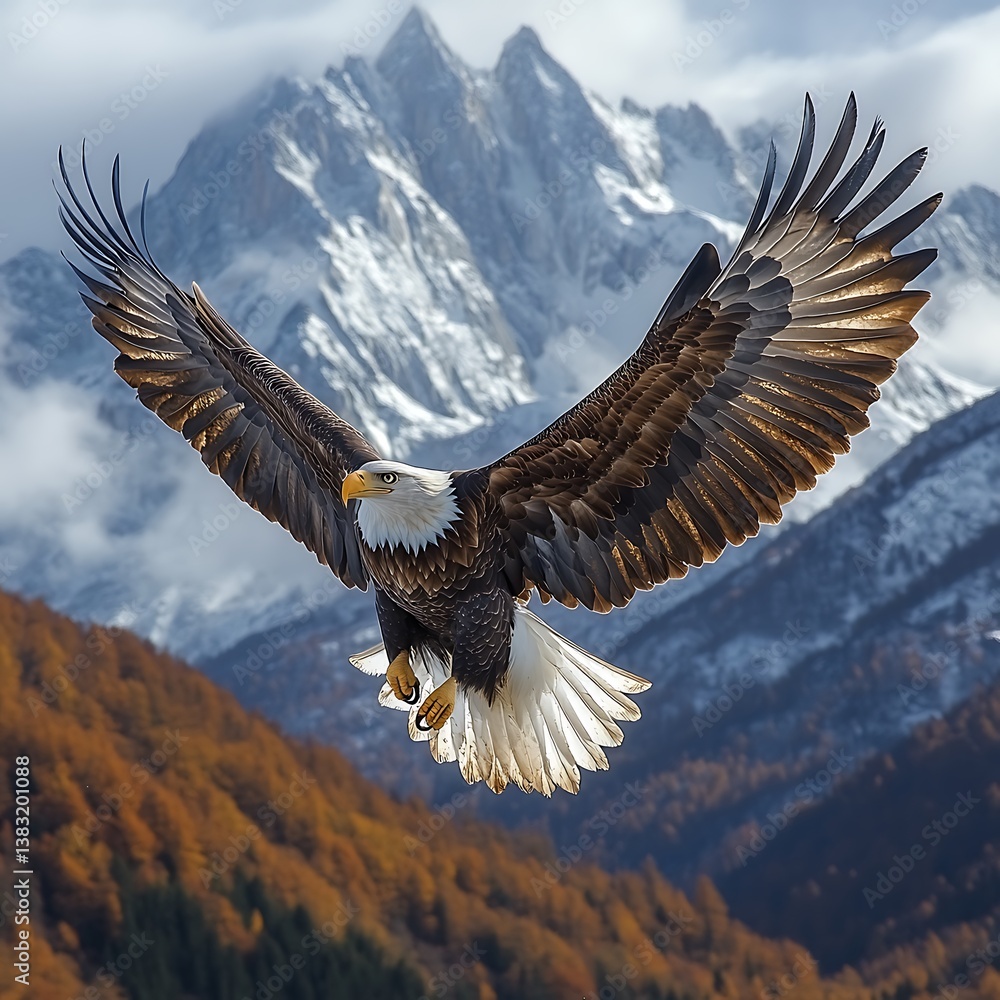 Fototapeta premium Fierce bald eagle hunting in mount airy high resolution picture