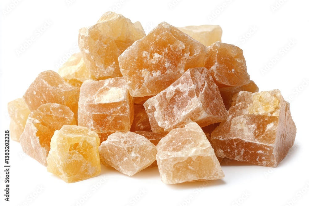 Pile of amber-colored, faceted cubes Pile of amber-colored, faceted cubes