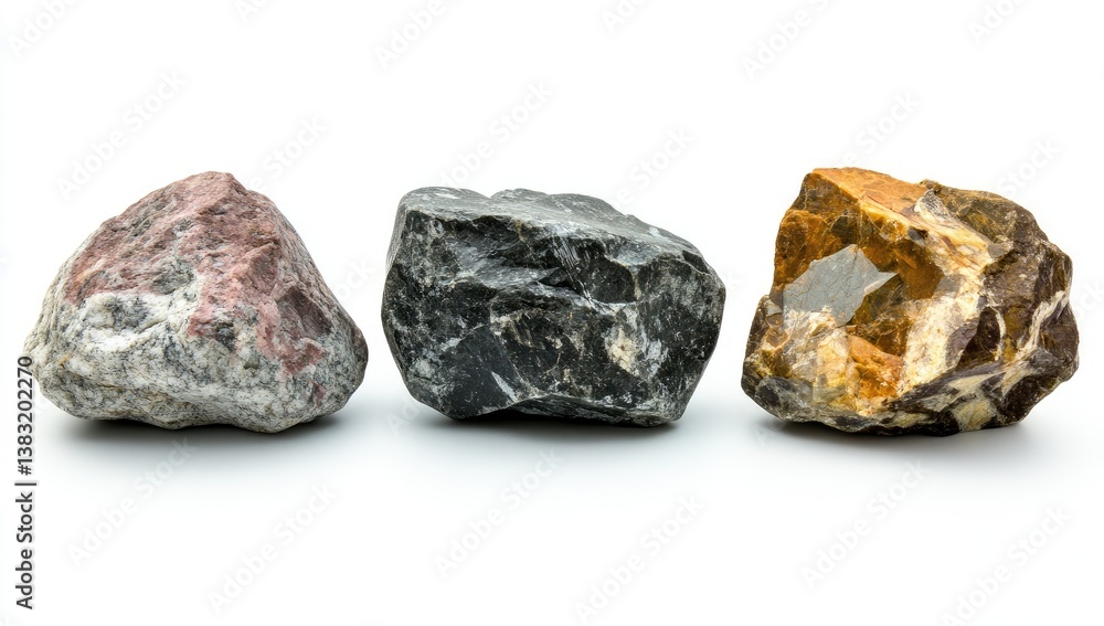 Three Assorted Rocks on White Background Three Assorted Rocks on White Background