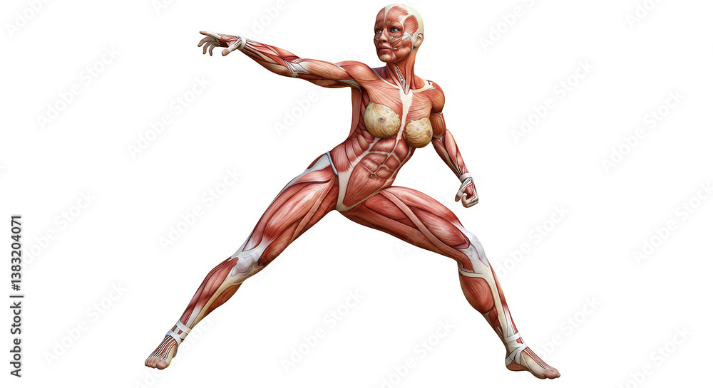 Anatomical Figure in Dynamic Pose Showcasing Human Musculature and Structure Anatomical Figure in Dynamic Pose Showcasing Human Musculature and Structure