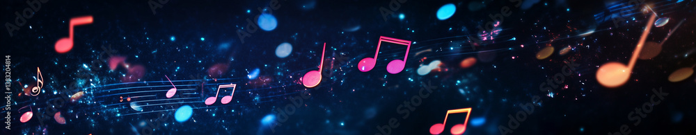 Obraz premium Deep blue dark abstract musical notes background banner