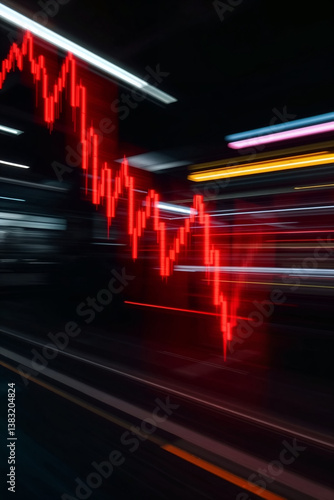 Abstract wallpaper with declining trading chart. Red candlestick charts going down