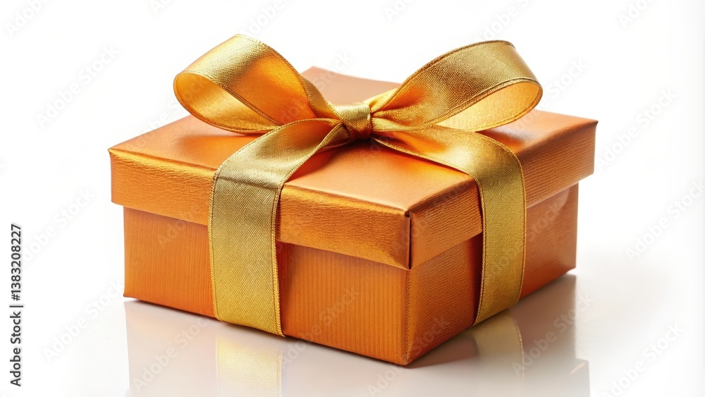 Fototapeta premium A golden gift box tied with a luxurious satin ribbon, ready for a special occasion.