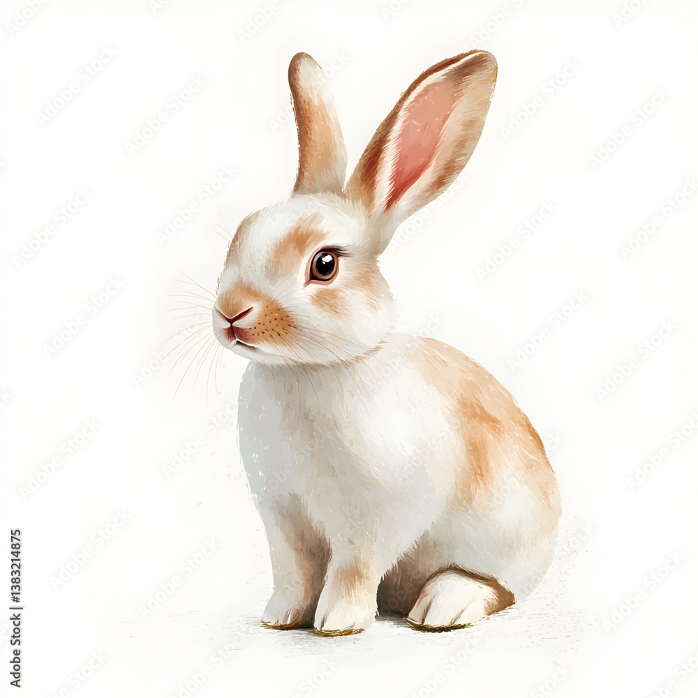Fototapeta premium An adorable young bunny rabbit sits patiently against a clean white background perfect for Easter or sp designs.