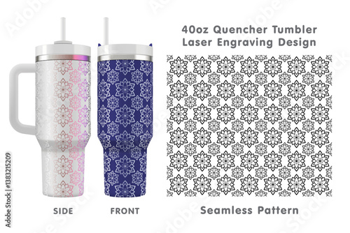 Seamless laser engraving design for 40oz tumbler. Abstract floral tileable pattern. Full tumbler wrap. Vector illustration.
