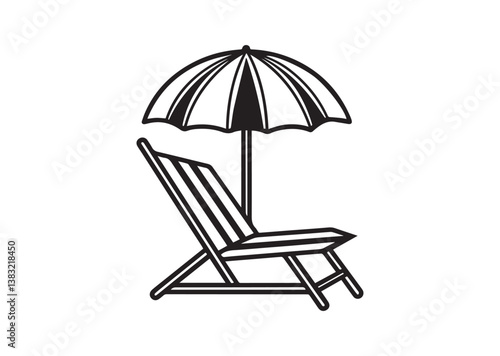 Beach umbrella and chair silhouette vector