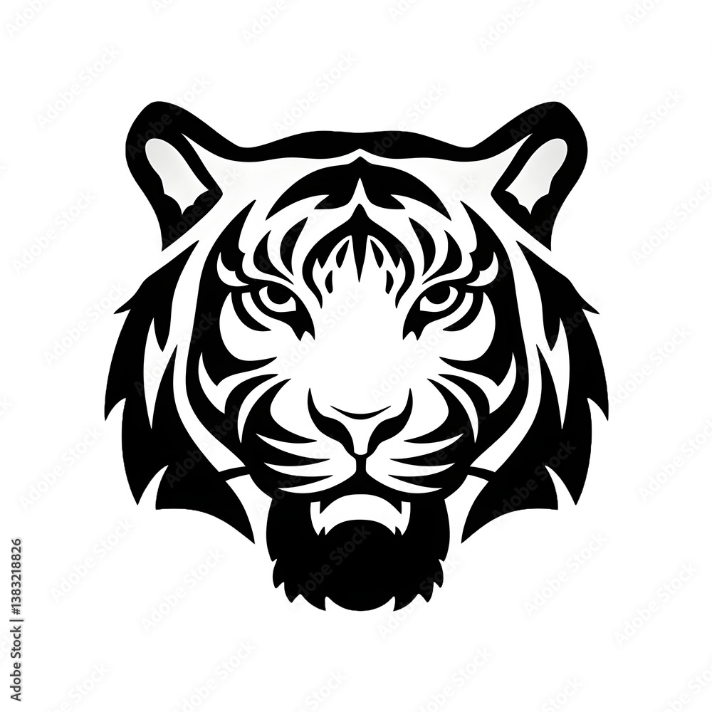 Elegant Black and White Tiger Illustration with Bold Detailed Design Elegant Black and White Tiger Illustration with Bold Detailed Design