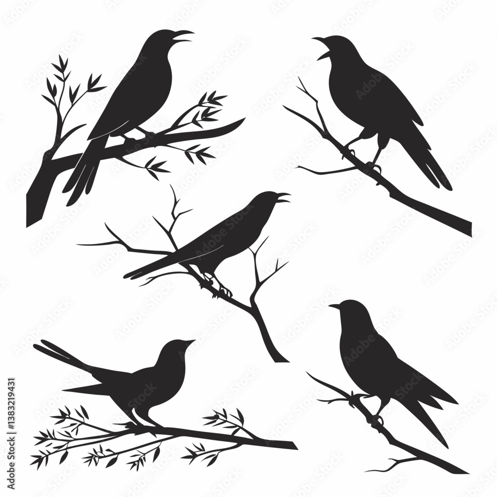 Fototapeta premium Cuckoo icon set black silhouette icon vector bundle