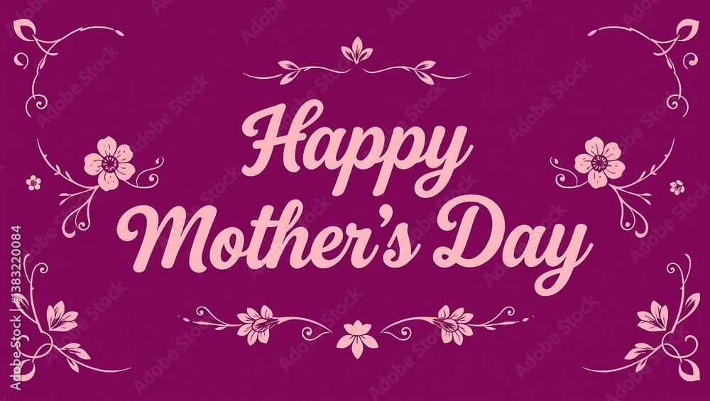 Graceful Happy Mother's Day Greeting with Pink Floral Frame Graceful Happy Mother's Day Greeting with Pink Floral Frame