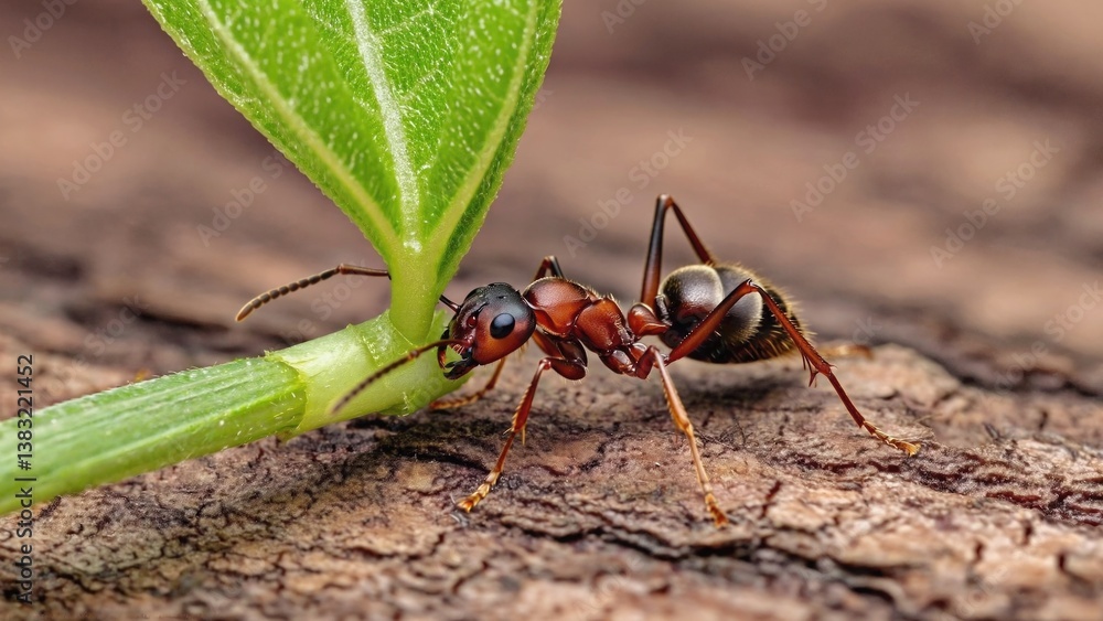 Two ants standing on a leaf, natural habitat Two ants standing on a leaf, natural habitat