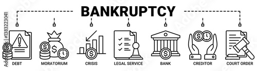 Bankruptcy banner web icon vector illustration concept with icons outline symbol background.