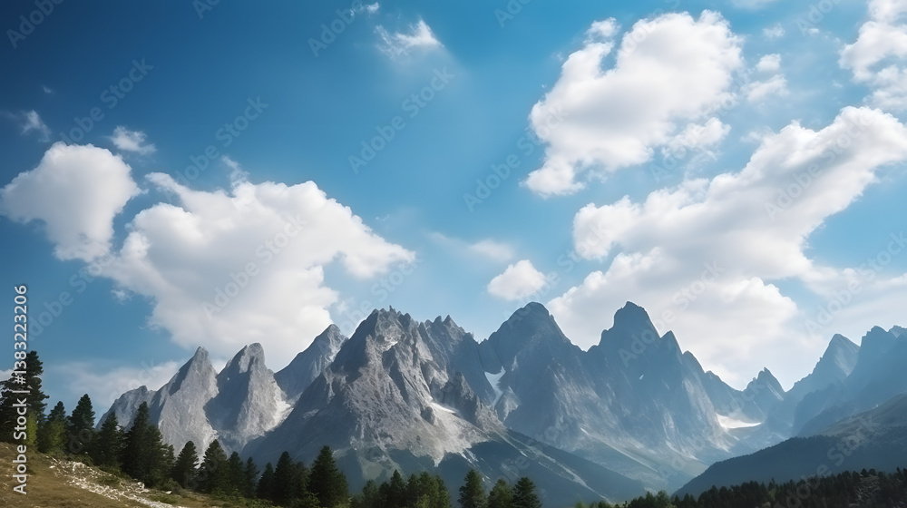 Obraz premium A Majestic Mountain Range Under A Bright Sky