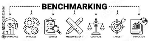 Benchmarking banner web icon vector illustration concept with icons outline symbol background.