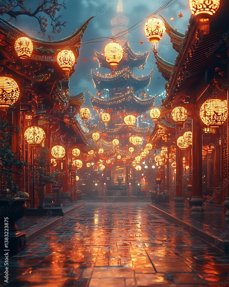 Fototapeta premium Mesmerizing lights traditional temple high resolution picture